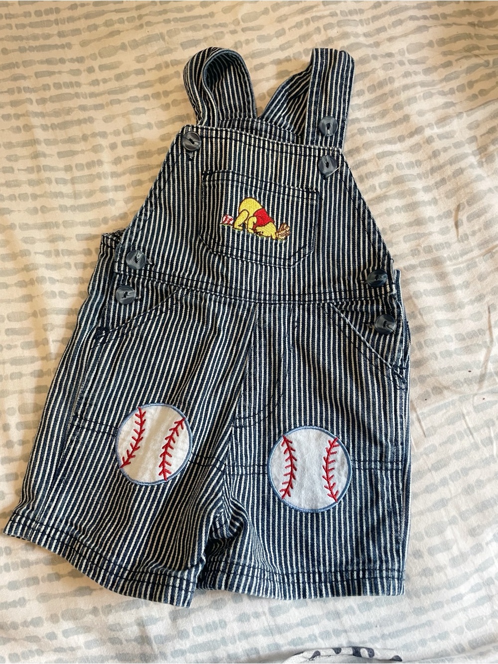 Vintage Disney Navy and White Striped Winnie the Pooh Short Overalls
